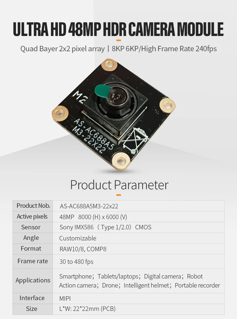 DGZX Wholesaler Mini High Pixel 48mp IMX586 Camera CMOS for sony Sensor Hd Mipi IoT Camera Module插图 DGZX Wholesaler Mini High Pixel 48mp IMX586 Camera CMOS for sony Sensor Hd Mipi IoT Camera Module插图