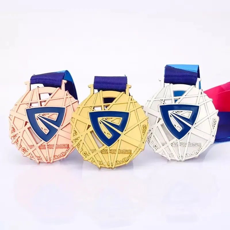 Personalized Custom logo Zinc Alloy Metal Medals 3d Gold Award Sports Basketball Medal with Ribbon manufacture