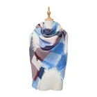 Womens Warm Large Knit Cashmere Like Plaid Triangle Scarf