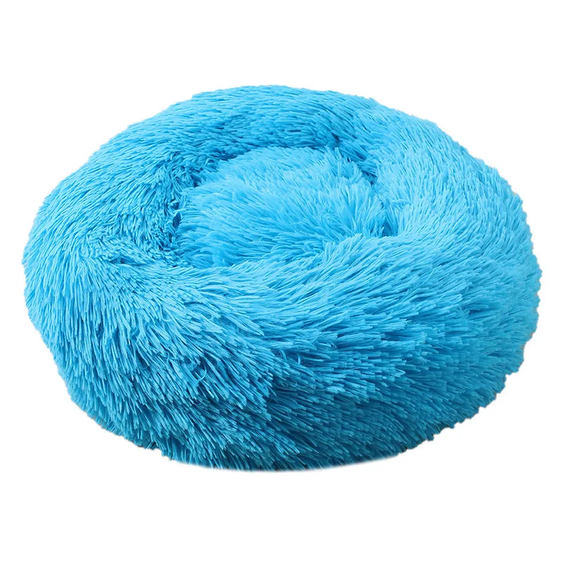 product luxury plush pet round bed soft faux fur donut bed for dogs and cats solid pattern-67