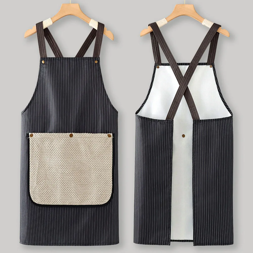 Detachable Thick Canvas Simple Style Sleeveless Stripe  Waterproof Grease Proofing Household Kitchen Hand Towel Apron