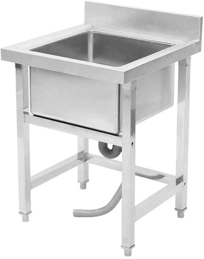 Commercial Sink Kitchen Wash Basin Stainless Steel 1 Compartment with Worktable Hygienic Robust for Outdoor Indoor Garage Kitchen Laundry 