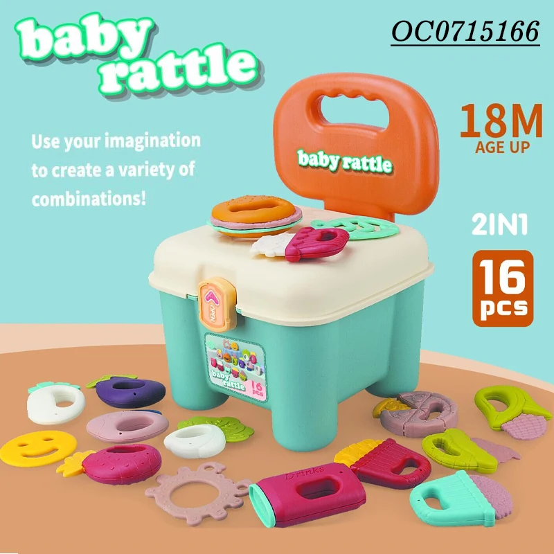 Baby plastic silicone rattle teether toys 0 6 months with plastic baby chair
