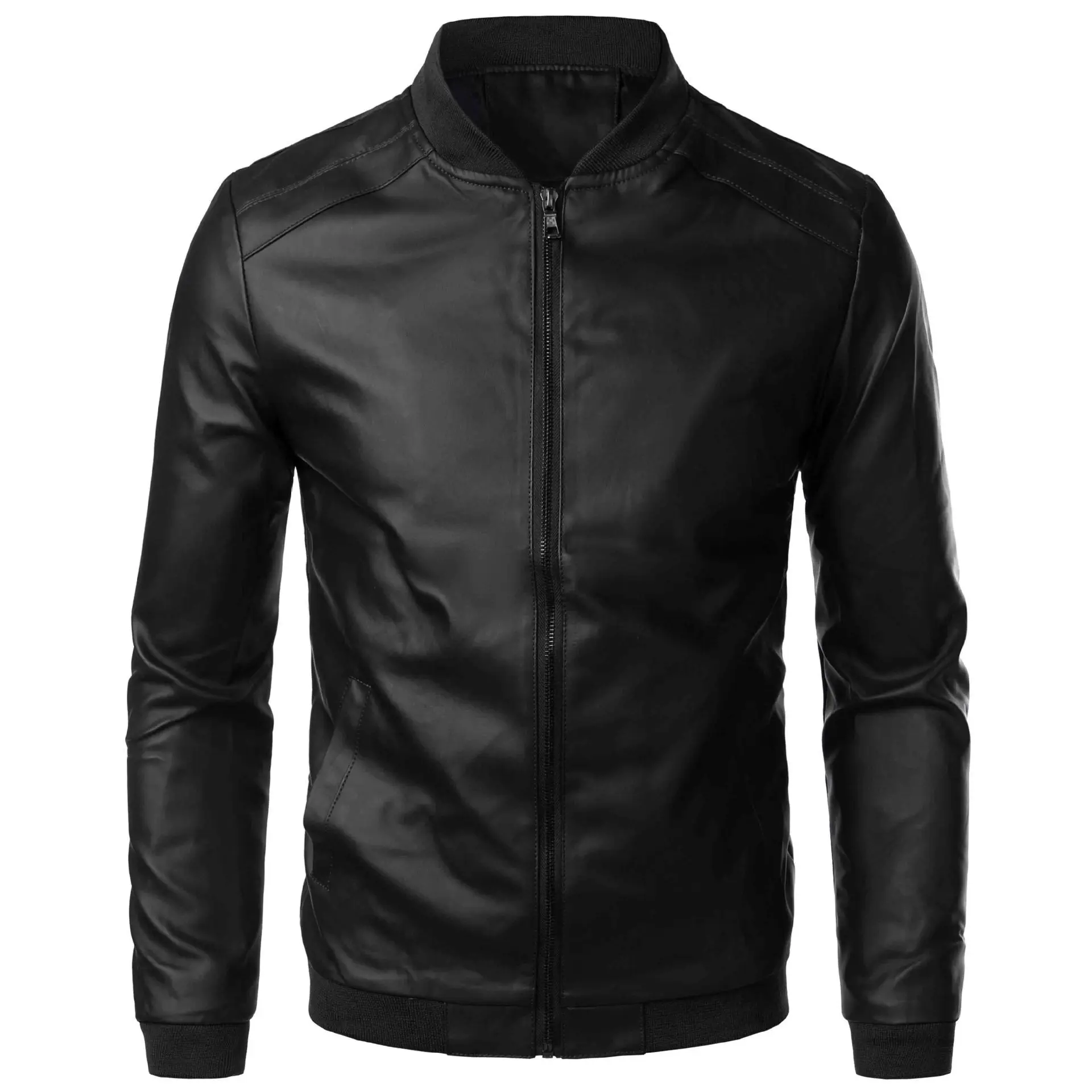 Men spring and autumn out wear PU leather jacket fashion motorcycle Korean slim-fit stand collar long sleeve zipper coat