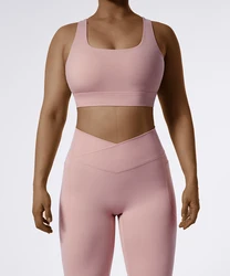 Custom summer 2023 Workout clothing Ropa Deportiva Mujer Gym Fitness Sports Bra V Shape Leggings with Pockets Women Yoga Sets