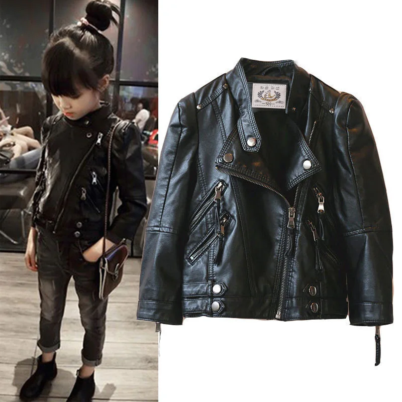 Girls' leather spring and autumn new children's foreign coat children's leather clothing network red hot_0