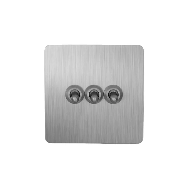 Light Switches And Sockets Original Factory High Quality Metal Panel UK EU Standard 250V 16A 3 Gang 2 Way Toggle Switches