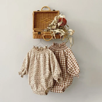 2021 Autumn floral plaid long sleeved Cotton jumpsuit onesie babi clothes newborn baby girls' rompers