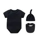 Girls 3PCS/SET Mini Newborn Baby Girls Suit Clothes Bibs Hat Set Solid Cotton Romper Short Sleeve With Hat Bonnets