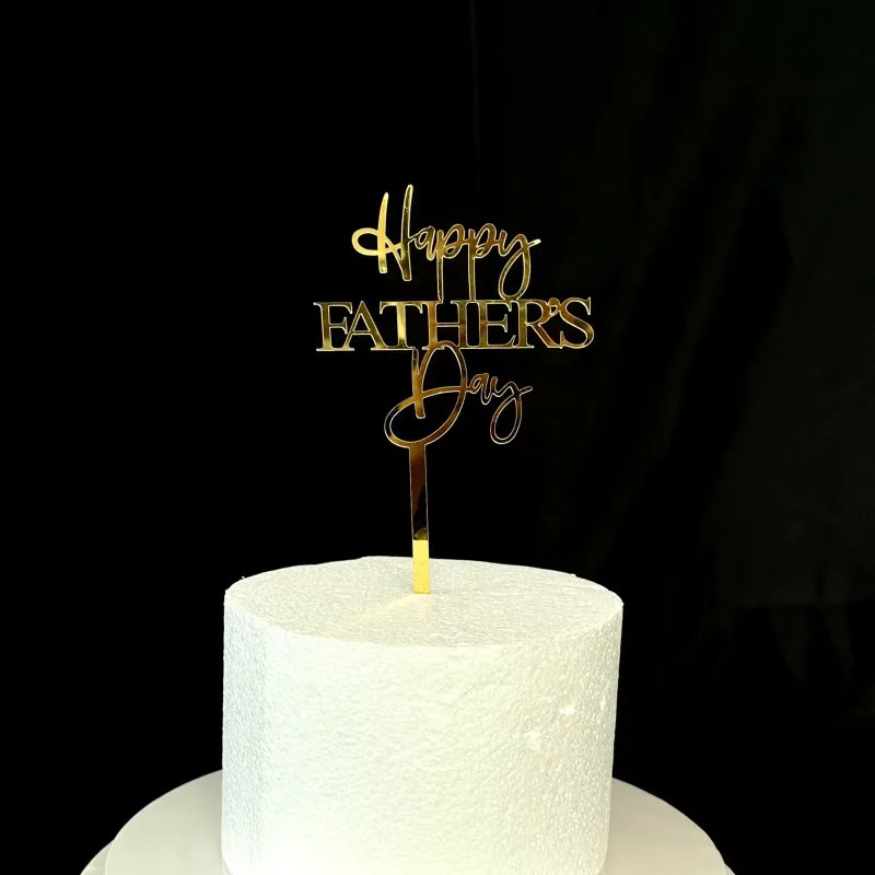 Hot selling happy father's day gold acrylic cupcake topper cake decorating cake accessories dad cake toppers