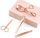 Applicator 4-pieces Stainless Steel Eyelash Curler Rainbow Rose Gold Eyelash Applicator Eyebrow Tweezers Set
