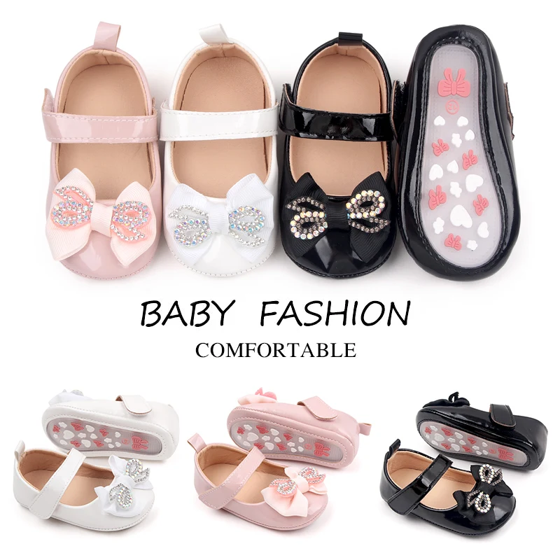 Baby Girls Diamond Bow Small Leather Shoes New Shallow Mouth Single Shoes Princess Shoes details