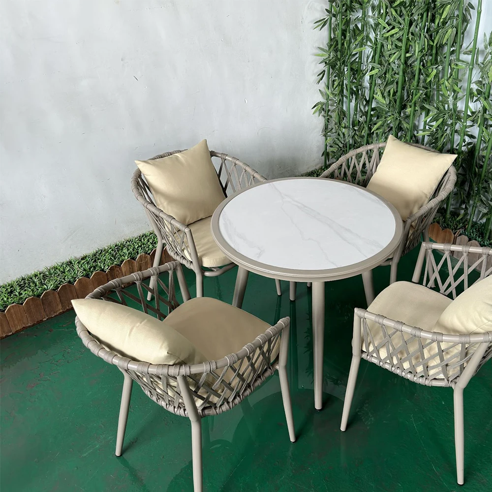 Terrace outdoor restaurant patio garden set furniture rope woven outdoor dining chair patio rope chair furniture