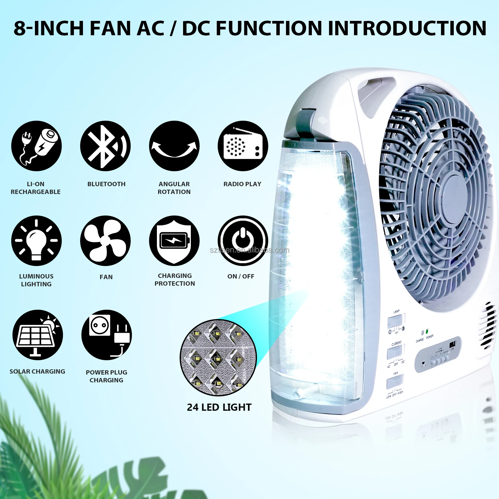 Teyoza Mini Solar Rechargeable Camping Fan Acdc Electric Portable Box Fan With Led Light And Fm