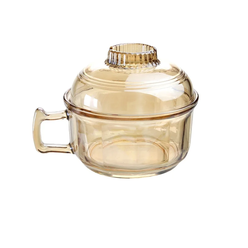 Round Gold ion plating Thickened glass Salad Mixing Large Fruit Dessert Sugar Glass Bowl With Lid Cover and handle