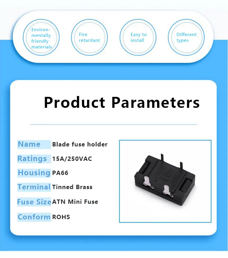 SL-26A Model 15A Max Current PA66 Material PCB Mount Blade Fuse Holder for Automotive Applications