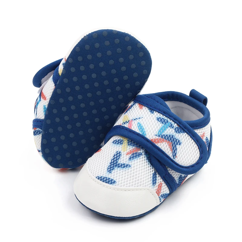 PU Leather Toe Mesh Breathable Cartoon Printed Baby Girls and Boys Soft Soled Toddler Shoes manufacture
