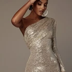 Dress Dresses Women Sexy Elegant 1 Shoulder Sequined Dress Silver Party Sequin Long Evening Dresses