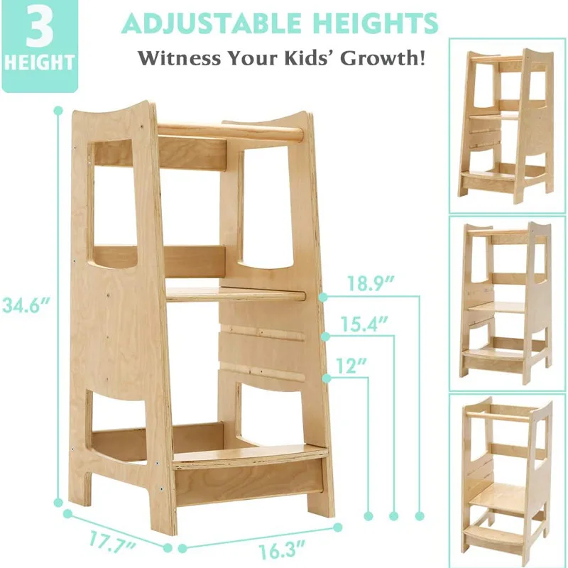 Tabouret d'aide à la cuisine personnalisé, tour debout pour tout-petits, tour d'apprentissage en bois Montessori pour enfants, fournisseur