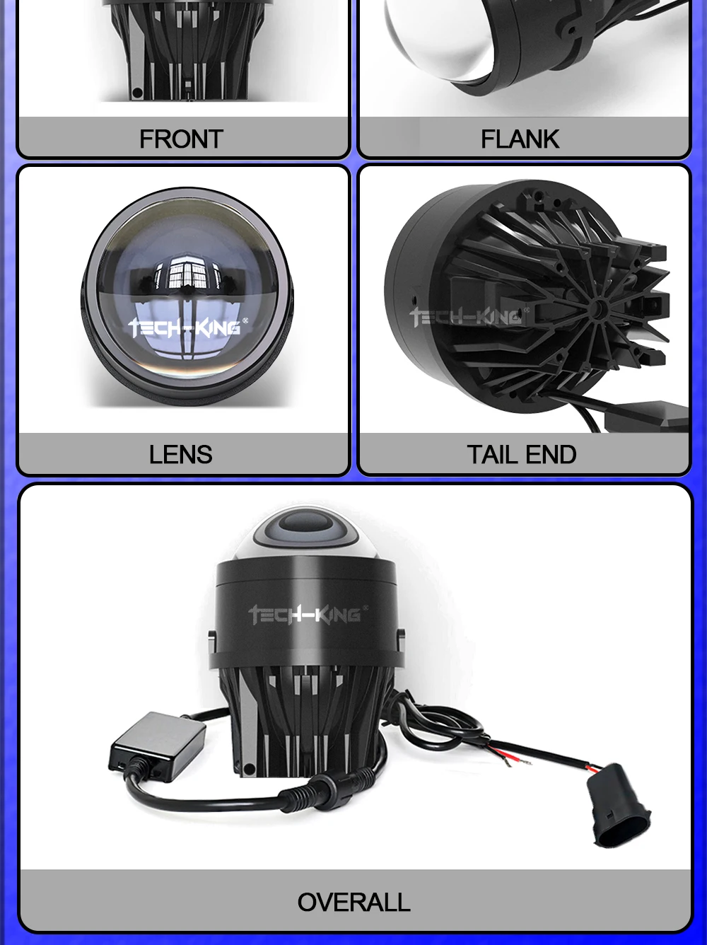 TECH-KING Car 3 inch universal Double beam 12V 3 color led fog/driving lights Retrofit and upgrade lamps led projector for car