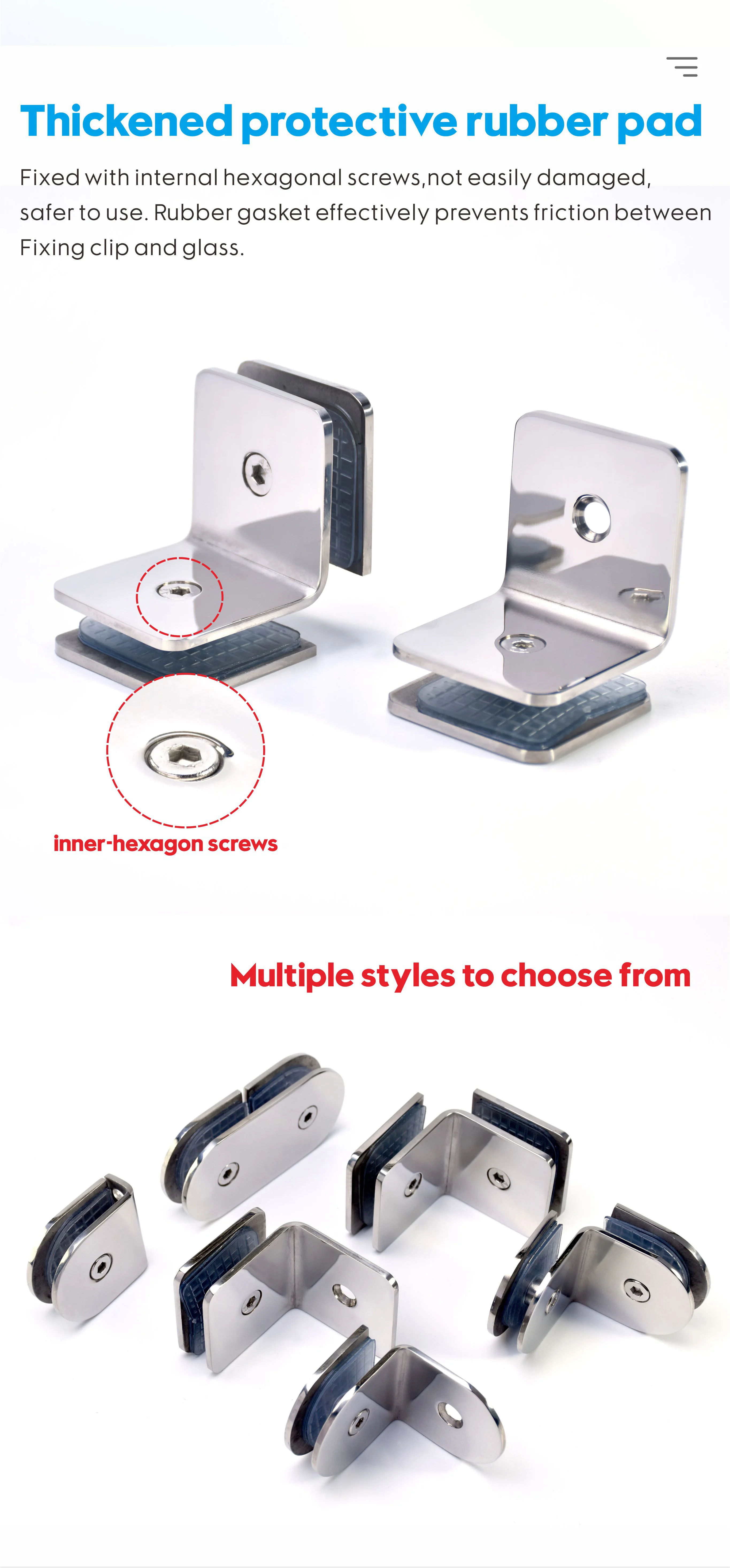 product factory wholesale modern durable glass shower door hardware 90 degree stainless steel 304 glass clamp profile-99