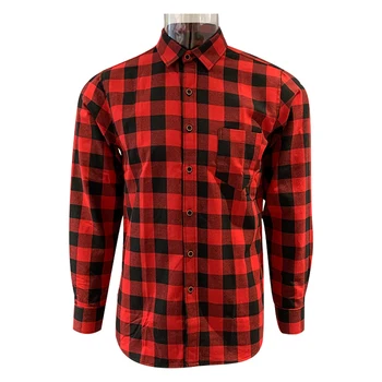 High Quality Spring Autumn Custom Logo Print Shirt Unisex Long Sleeve Casual Plaid Checked Cotton Flannel Shirts
