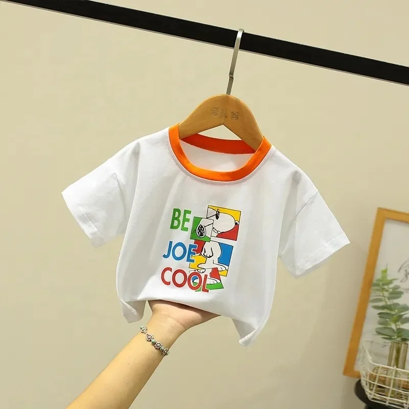 stylish cute cartoon animal contrast color short sleeved top 2019 summer kids clothing printing t-shirt for boy