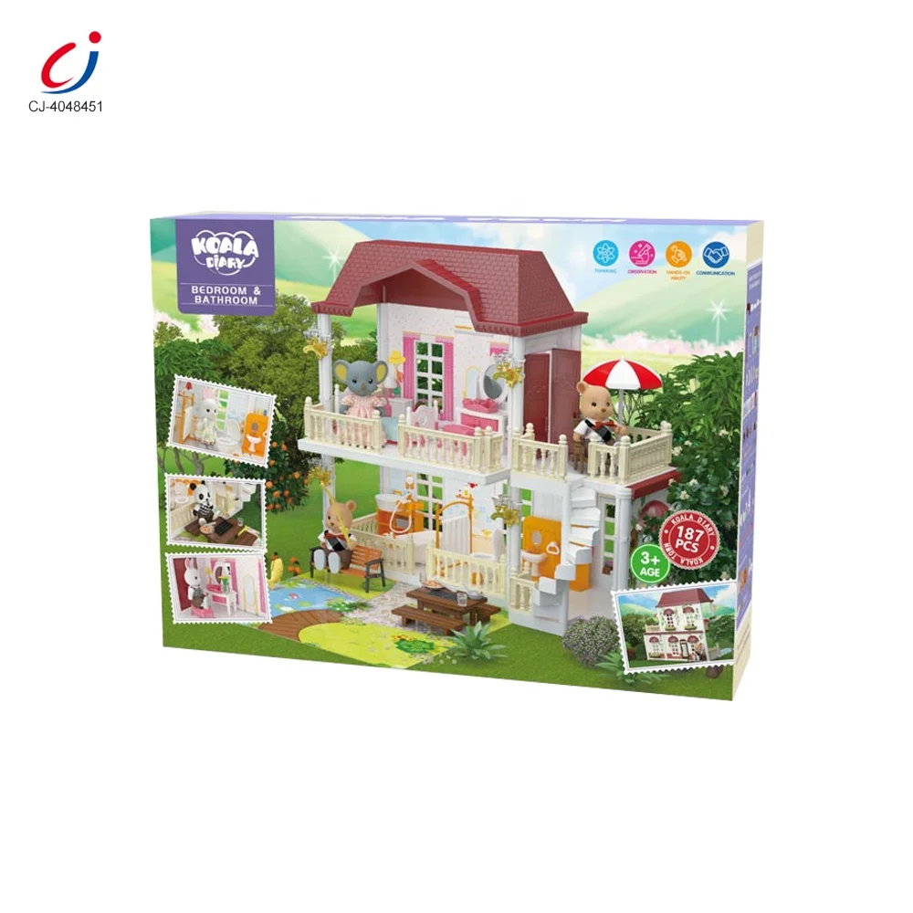 Chengji wholesale kids indoor game educational play house diy villa toys luxury doll house for small girls