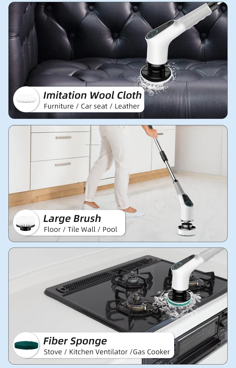 AuSilver Electric Cordless ABS Scrubber Long-Handle Household Kitchen Plastic Floor Cleaning Brush Cleaning Tools