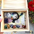 Wholesale Natural Crystal Healing Stone Wooden Box Set Charm 7 Chakra Stones Kit For Meditation