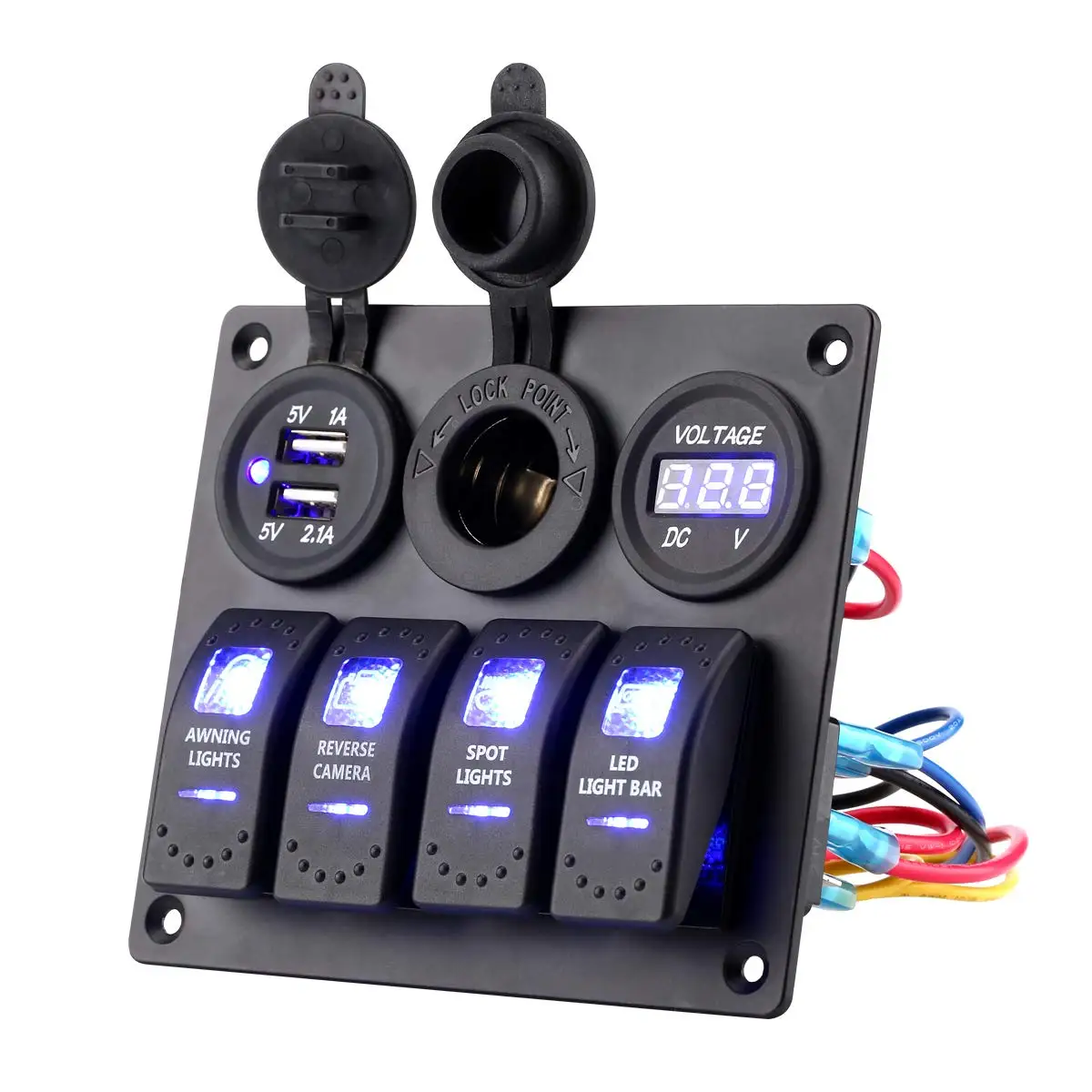 Water Resistant DC12V 16A On-Off Button Circuit Breaker Switch Panel for Car Boat Marine Trailer Trucks 4 Gang 4 Red LED 