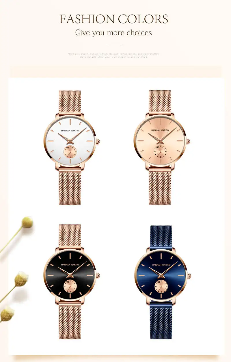 Hannah Martin 1335 Thin Steel Design Quartz Watch for Ladies