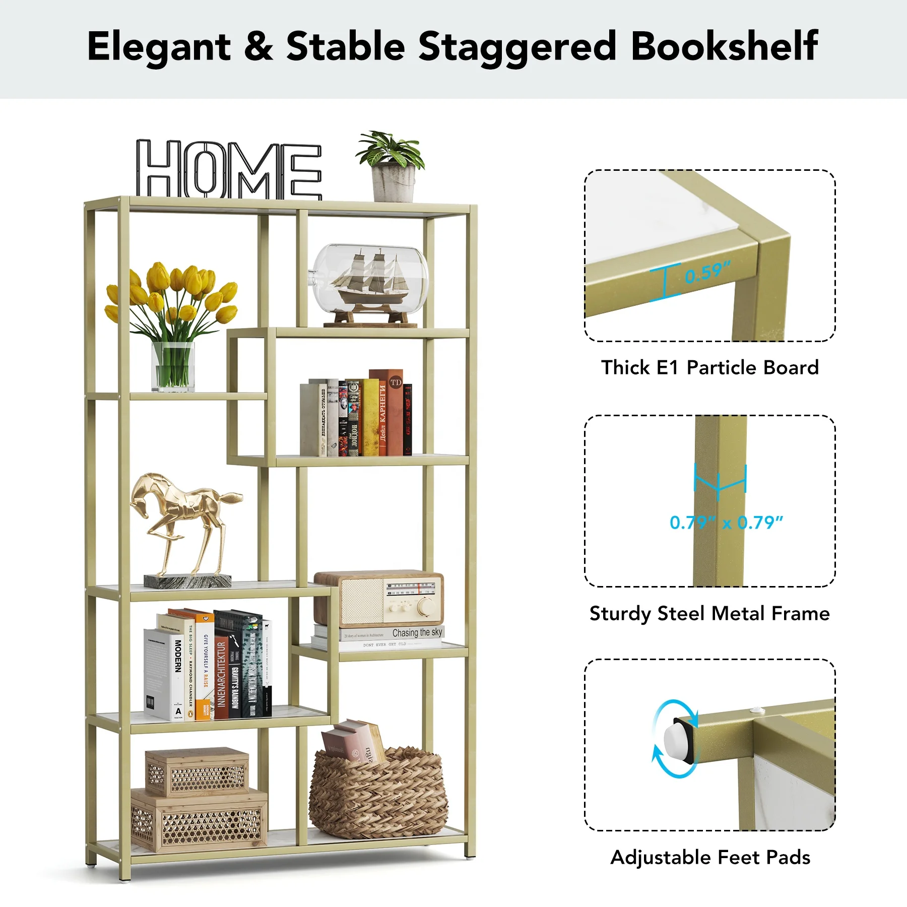 Tribesigns Luxury Wooden Bookshelf Modern 5 Tier Etagere Bookcase Manufactured Wood Bookcase Living Room Furniture