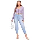 Top Korean Fashion Knit Long Sleeve Ribbed Crop Top For Women 2021 Plus Size