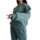 Topshow Custom Women Embroidered Sweatshirt Vintage Slightly Oversized Boyfriend Sleeve Green Crew Neck Sweatshirt