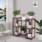 Plant Wood Outdoor X Shape Ceramic Bamboo Wooden Adjustable Plant Pot Holder Saucer With Wood Stand Set Modern