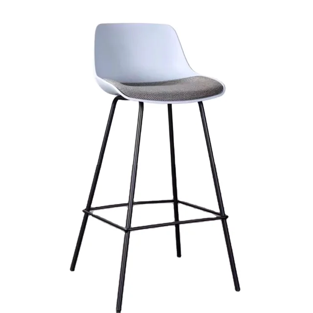 Nordic Style Modern Metal Bar Chair with Cushion Plastic Dining Chair Restaurant Home Bedroom School Hotel Living Room Kitchen