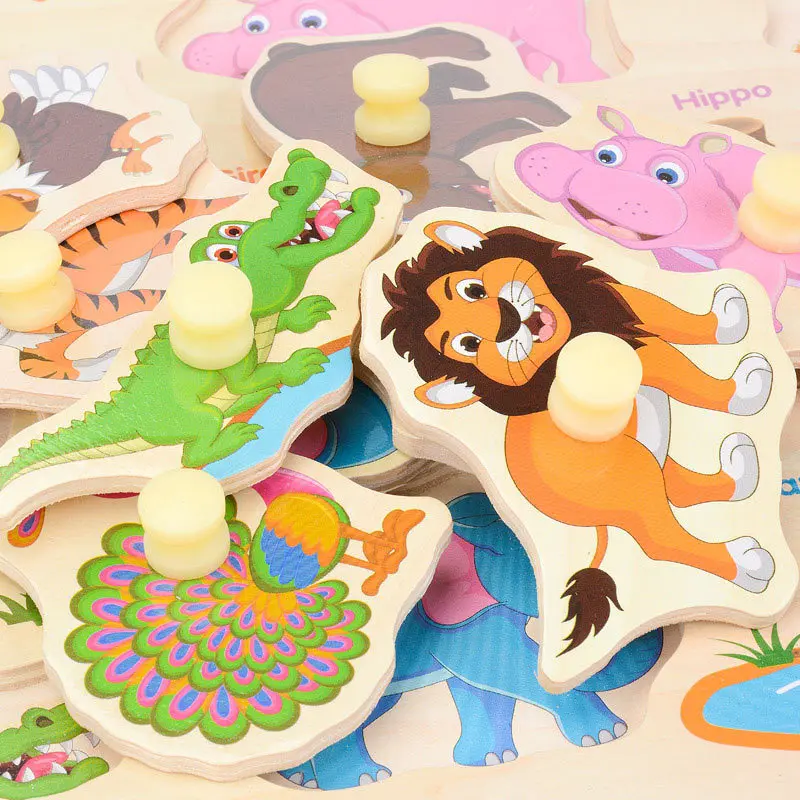 Wholesale Children's Toys Blocks Wooden Jigsaw puzzle Wooden Puzzle toy Digital Cognitive Grasp Board