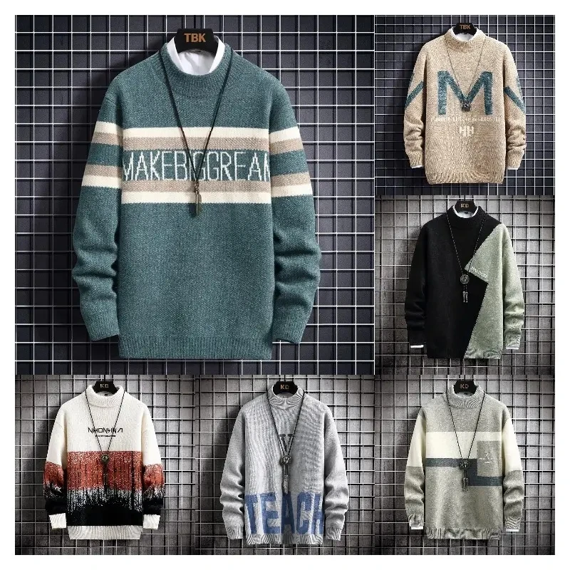 Men's Sweater Casual Striped Pullover Sweaters Fall Winter Sweater Crewneck Sweatshirts