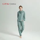 Sleepwear Set Hot Sell Women Sleepwear 2 Piece Long Sleeve Home Wear Green Women Nightwear Pyjamas Set Ladies Loungewear