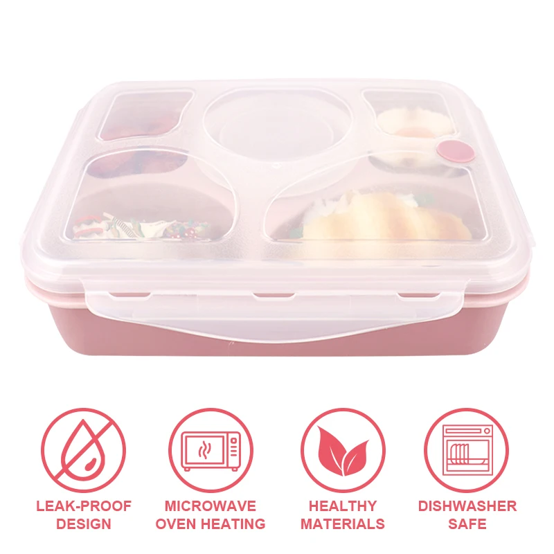 Kids Outdoor PP Food grade with spoon sauce container 5 compartments Microwave plastic kids bento lunch box