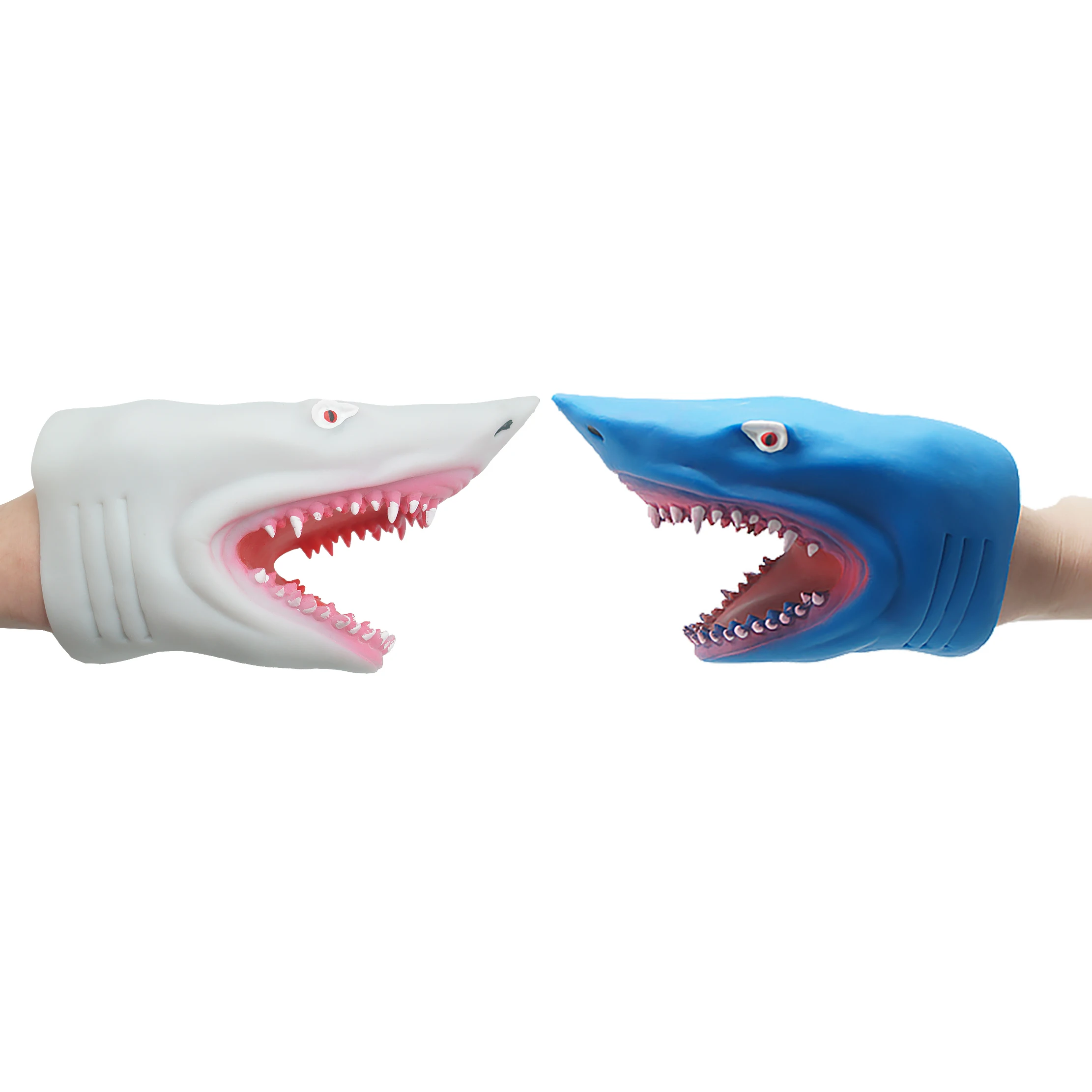 2 Pieces Hand Puppet Toy Role Play Toy Realistic Animal Puppets Soft Rubber Animal Head Beach and Bath Toy for Boys and Girls Scary Shark 