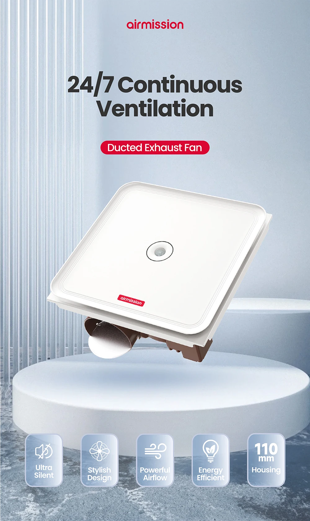 Ceiling Bathroom Ventilation Fan, A.C. Source, plastic - detail 2