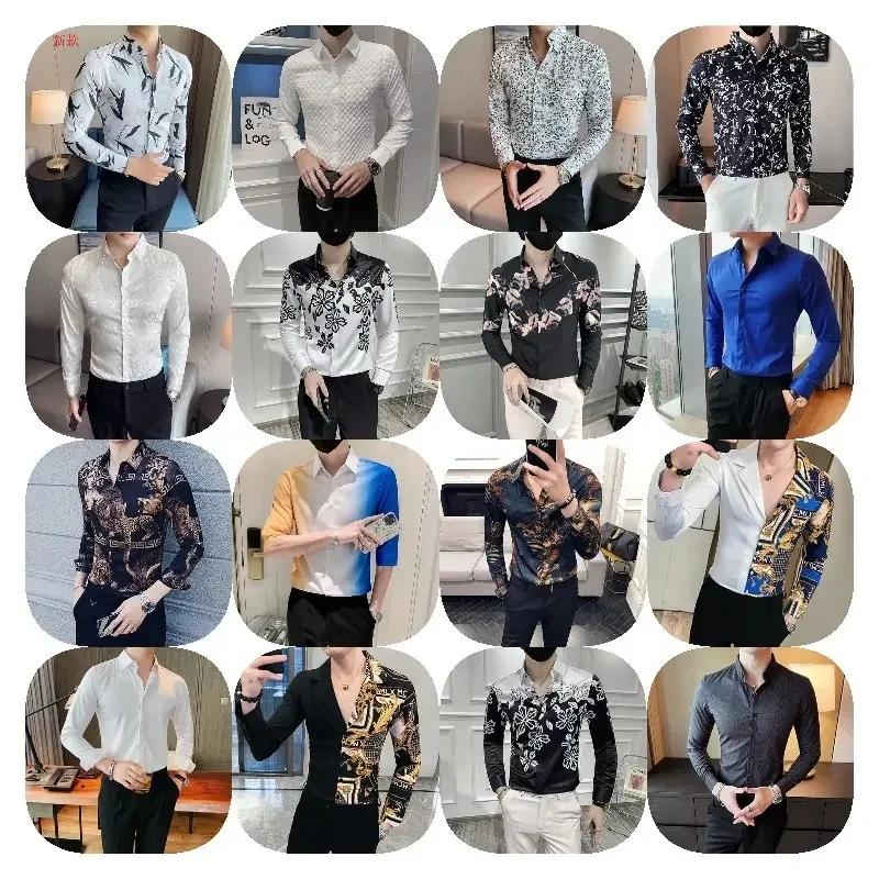 Wholesale high quality spring and autumn new lapel printed shirt casual slim long sleeve men's shirt