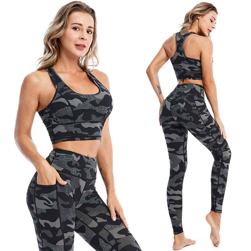 Customized color women wear fitness bra and leggings two pieces set high waist seamless yoga leggings OEM design