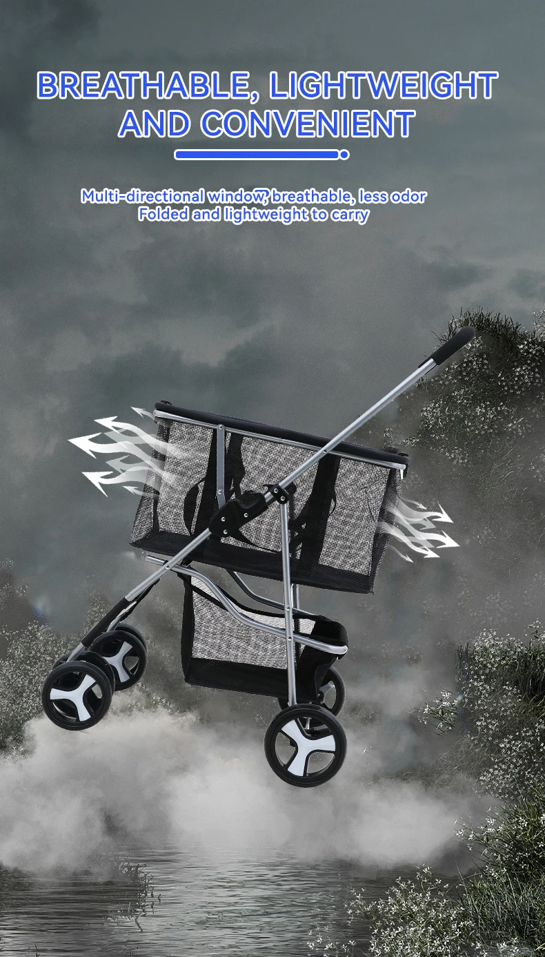 Wholesale Multi-functional Pet Stroller Double-layer Large Space Cat and Dog Cart Quick Pickup Convenient Folding Pet Supplies supplier