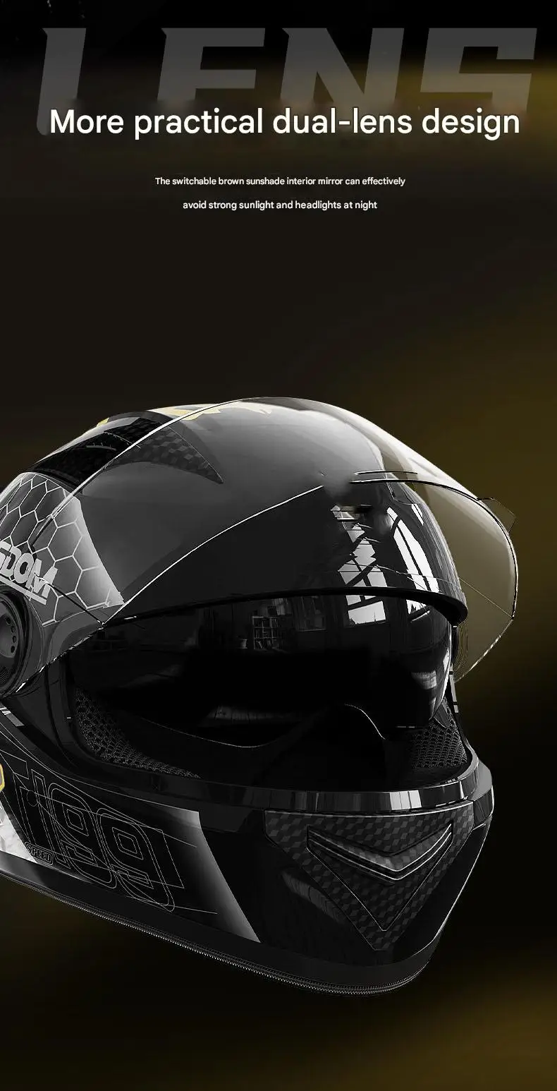 New 3C Certified DOT Approved Full Face ABS Motorcycle Helmet with Double Transparent Mirrors All Seasons