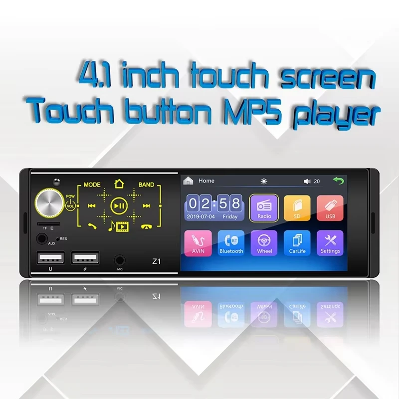 4.1inch Portable Car Stereo Dual USB HD Touch Screen for Bluetooth MP5 Player Colorful Lights Autoradio Car Radio CD for DVD VCD