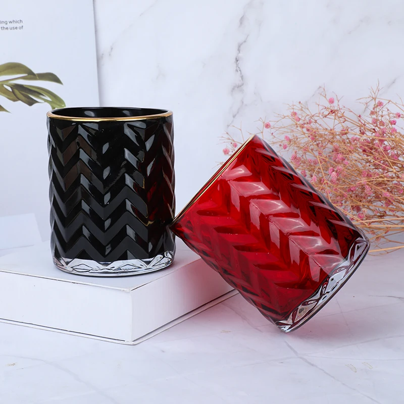 Unique Luxury Home Wedding Decoration Matte Inner Glass White Black Pink Candle Jar Glass Candle Holders With Lid