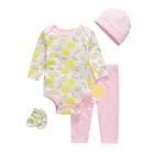 Baby For For Baby 4 Pieces Long Sleeve Baby Romper Pants Socks Hat Set For Newborn Infant Toddler Unisex
